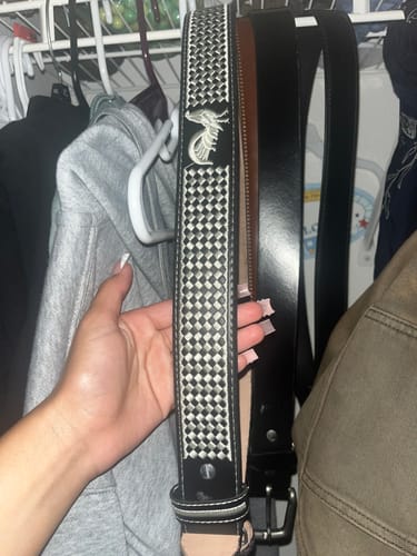 Customer photo review of Western Embroidered Various Designs Stitch Leather Belt Black