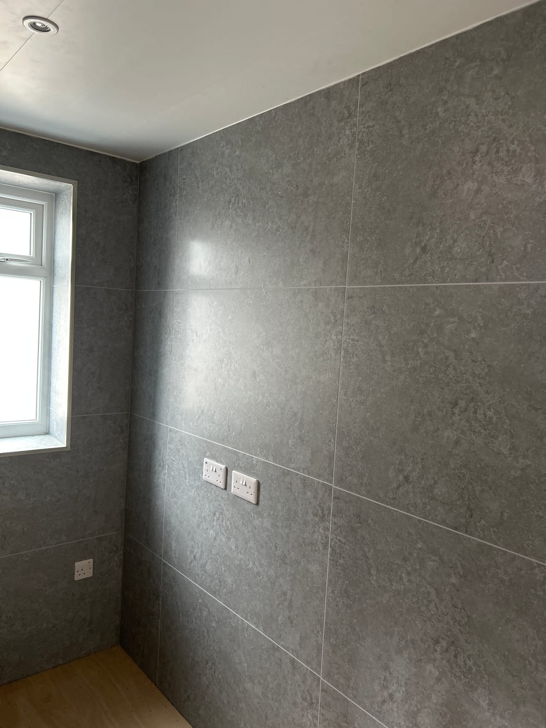 Customer photo review of 10mm Large Tile Light Concrete Matt Shower Panel 1M x 2.4M