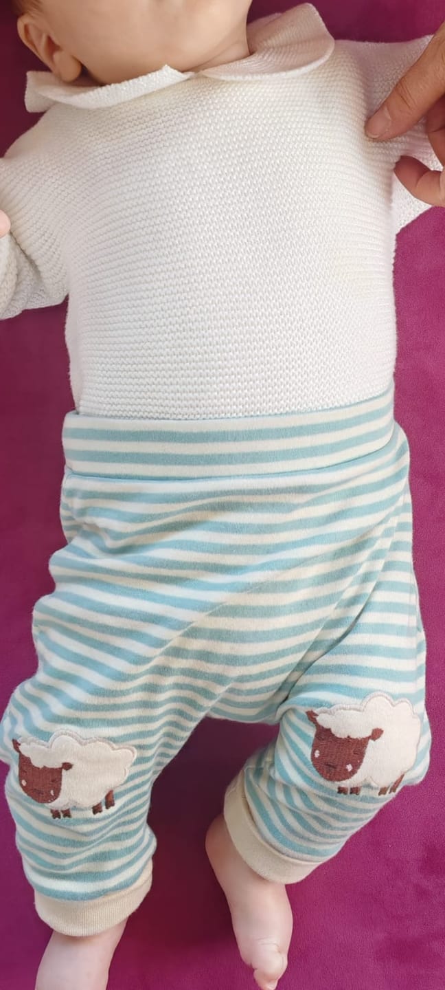 Customer photo review of Counting Sheep Knee Patch Striped Joggers