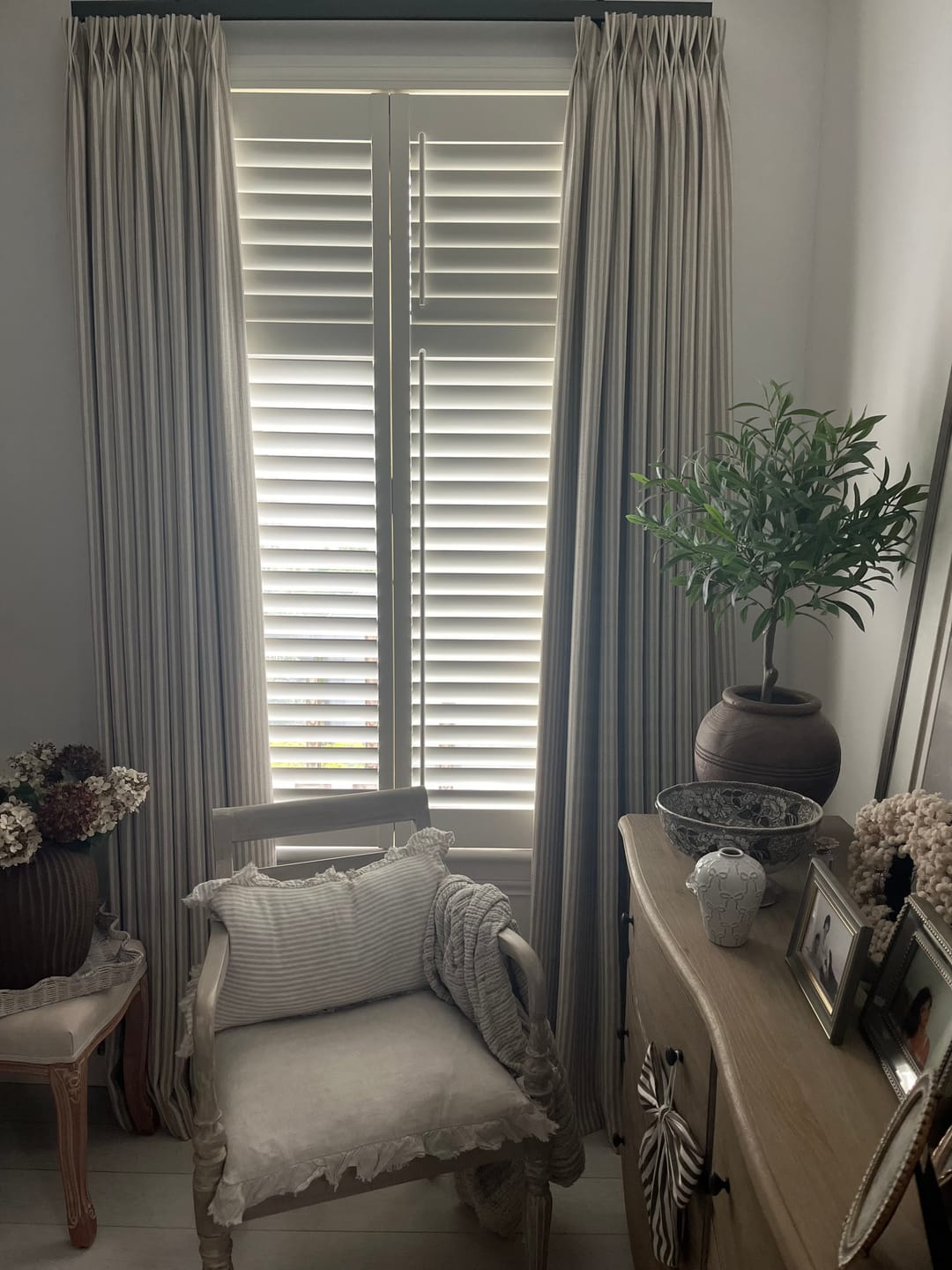 Customer photo review of Linen Stripe Curtains – Pinch Pleat Light Filtering with Optional Blackout (Zaria)