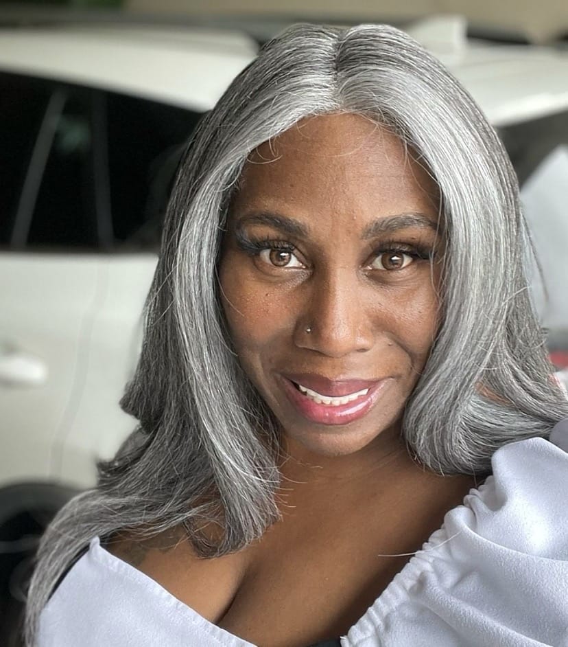Customer photo review of Luvwin Salt & Pepper Gray Beginner Friendly Glueless Straight Wig 100% Human Hair