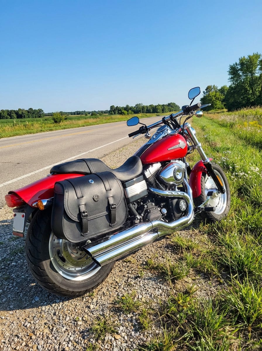 Customer photo review of 30L - Wraith Large Quick-Mount Shock Cutout Leather Saddlebags For Harley Dyna Fat Bob FXDF/SE