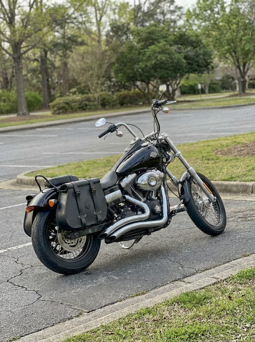 Customer photo review of 45L - Wraith XL Roll-Top Quick-Mount Shock Cutout Saddlebags For Harley Dyna Wide Glide FXDWG/I