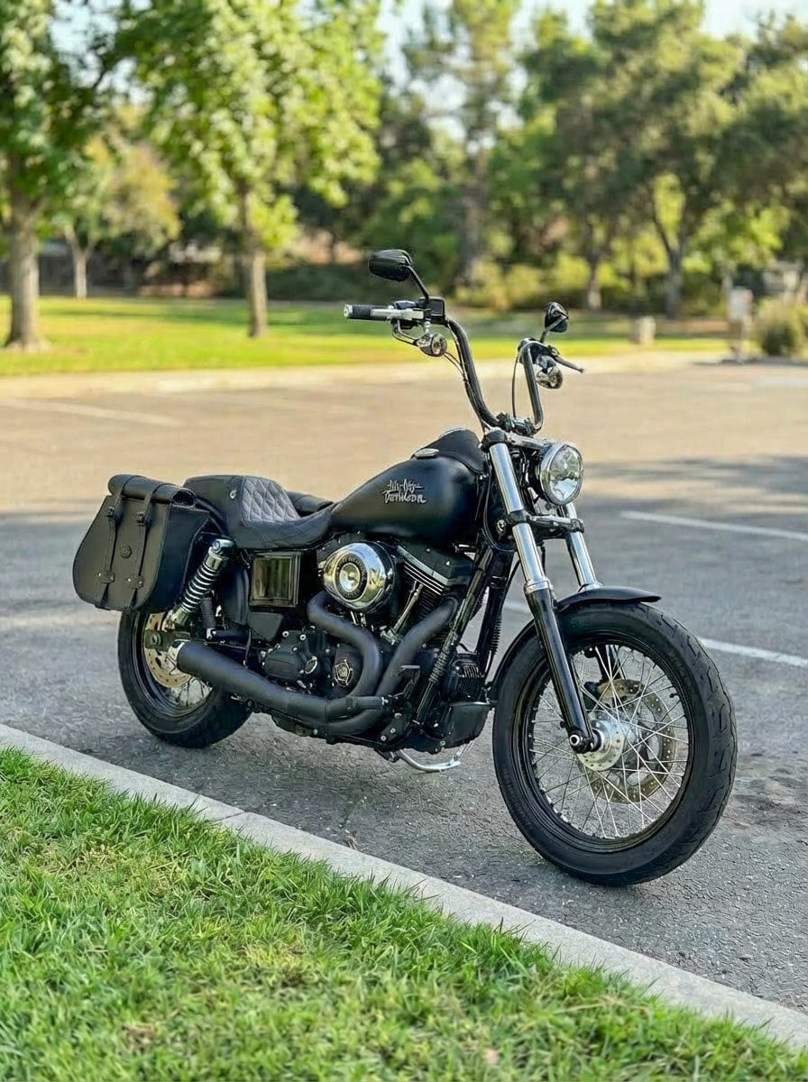 Customer photo review of 45L - Wraith XL Roll-Top Quick-Mount Shock Cutout Saddlebags For Harley Dyna Street Bob FXDB/I