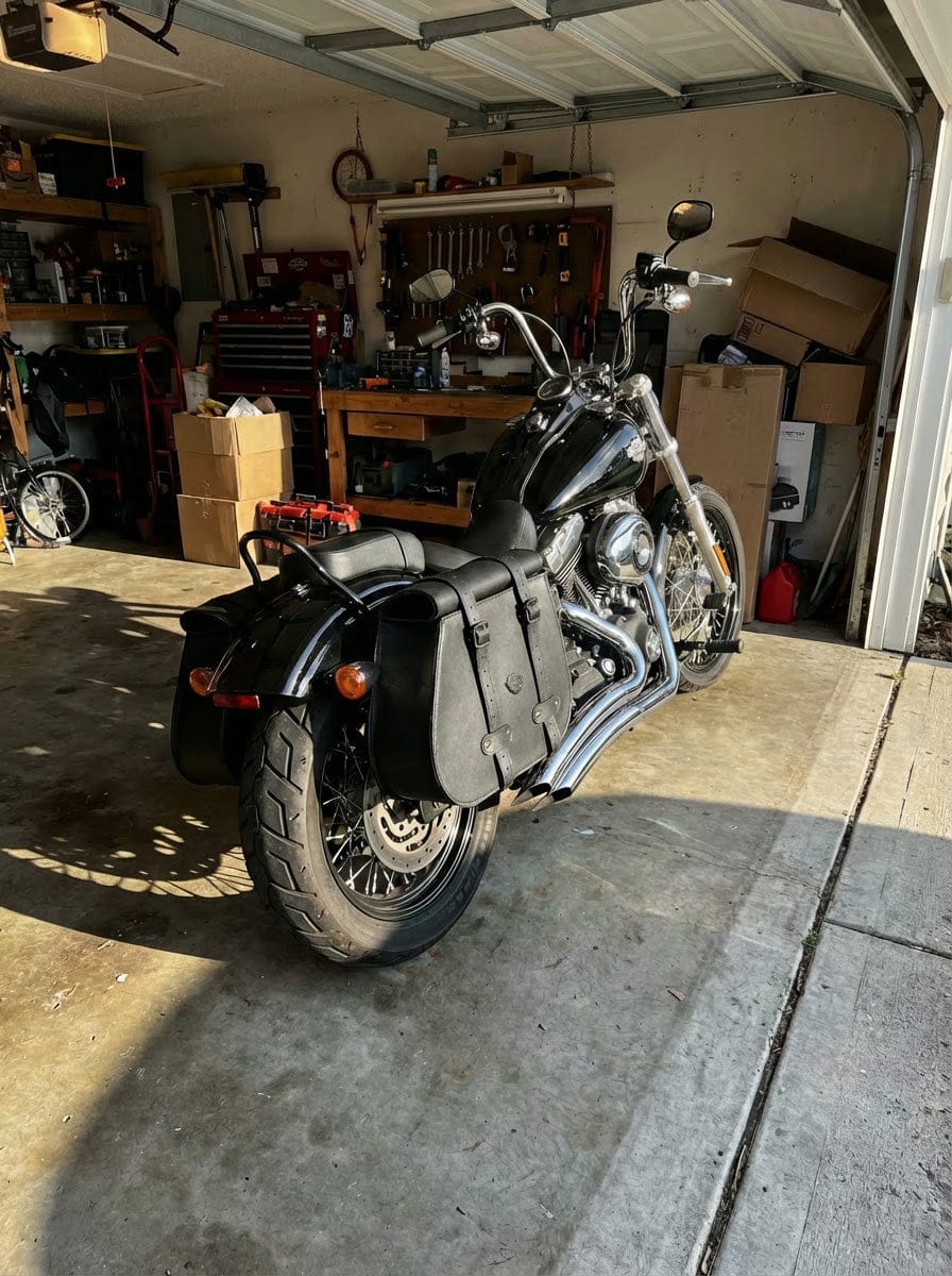 Customer photo review of 45L - Wraith XL Roll-Top Quick-Mount Shock Cutout Saddlebags For Harley Dyna Wide Glide FXDWG/I