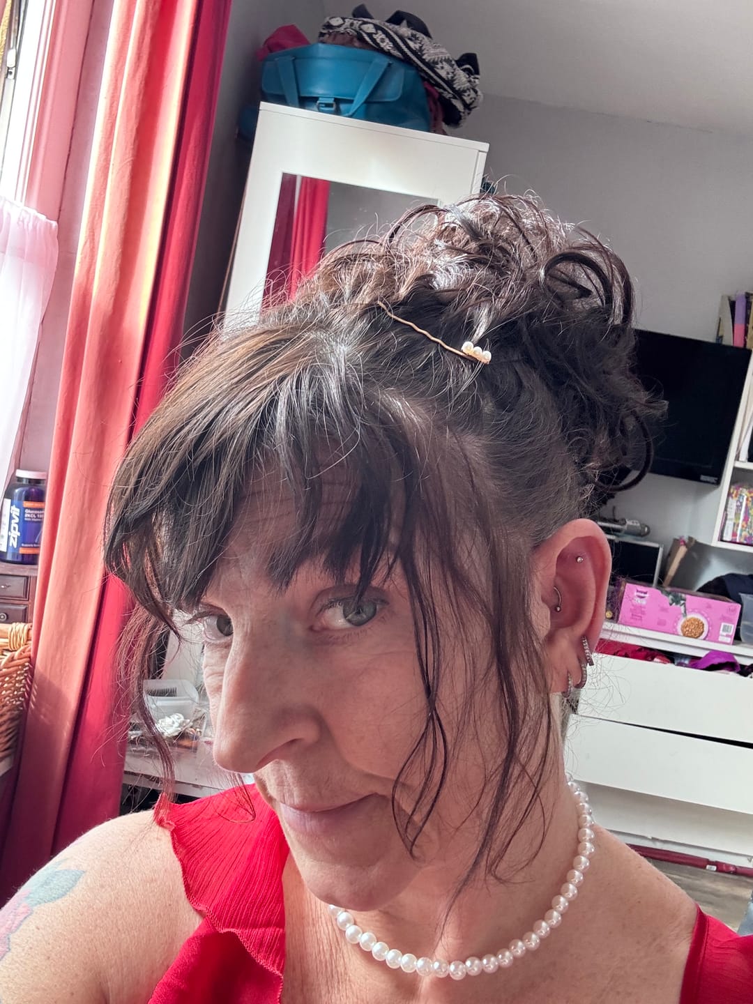 Customer photo review of Stranded Curly Hair Messy Bun Scrunchie - Colour #4 Chocolate Dahlia