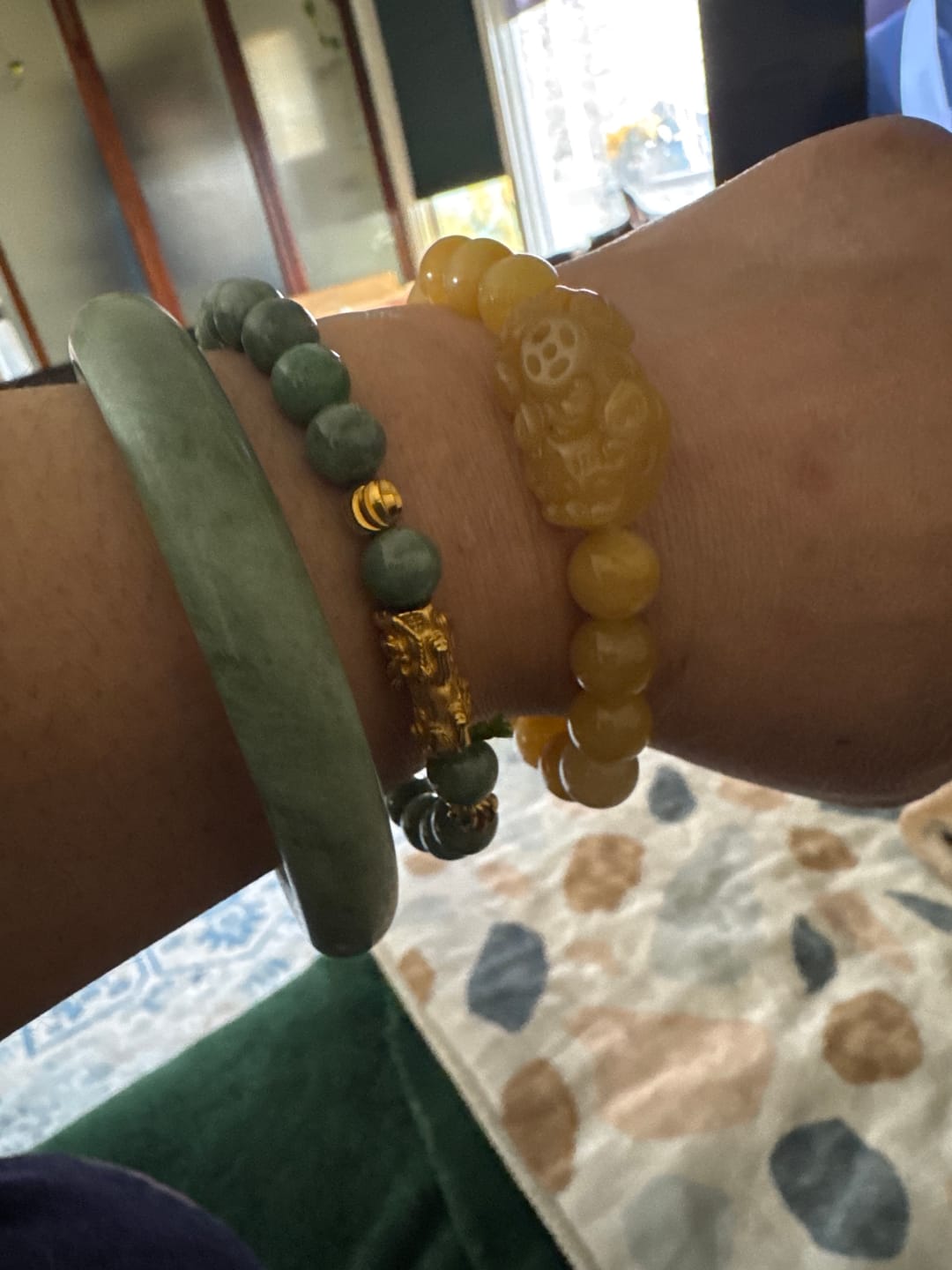 Customer photo review of Certified Natural Golden Silk Jade Pixiu Bracelet – Wealth Talisman for Prosperity, Protection & Abundance
