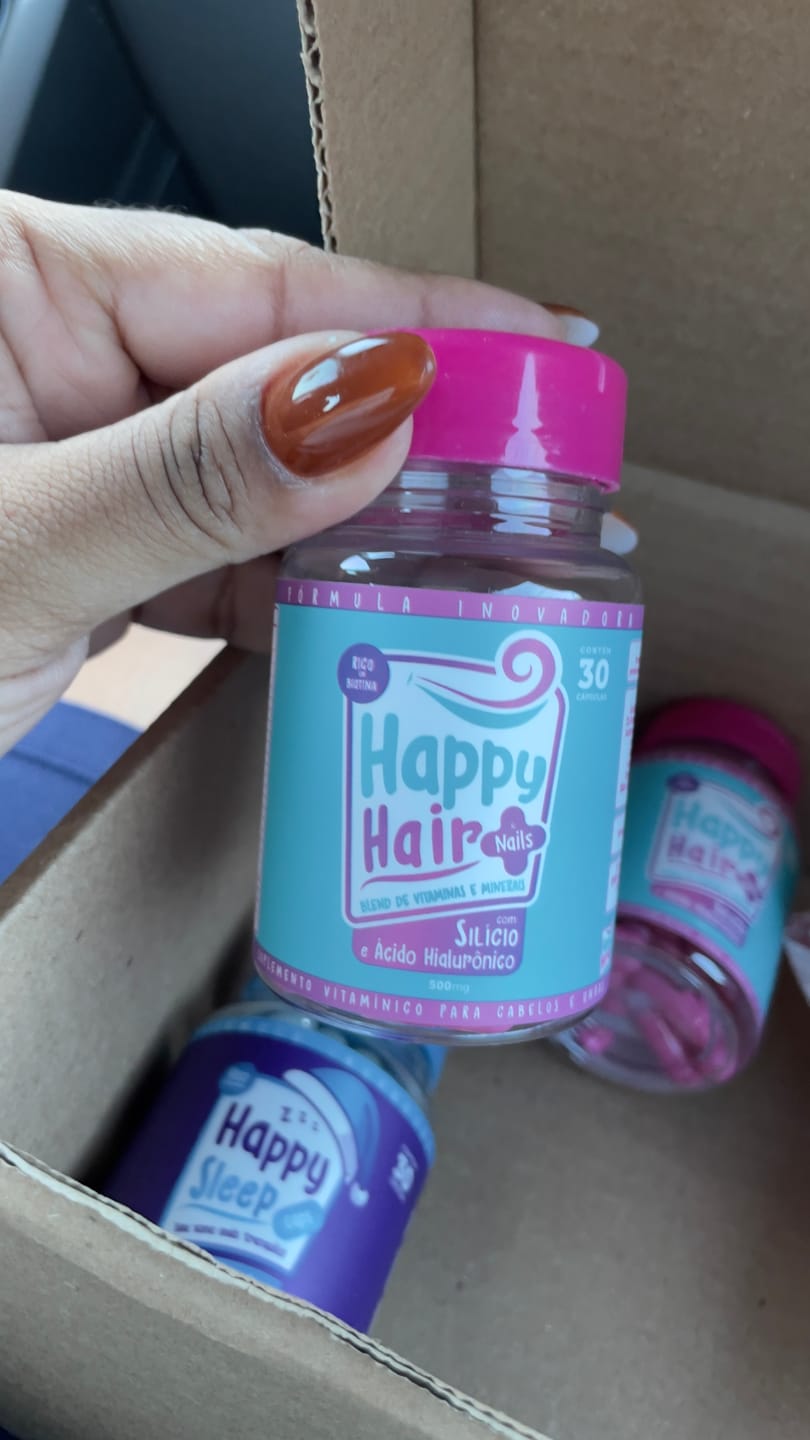 Customer photo review of Happy Hair 3 Potes + 1 Melatonina Grátis