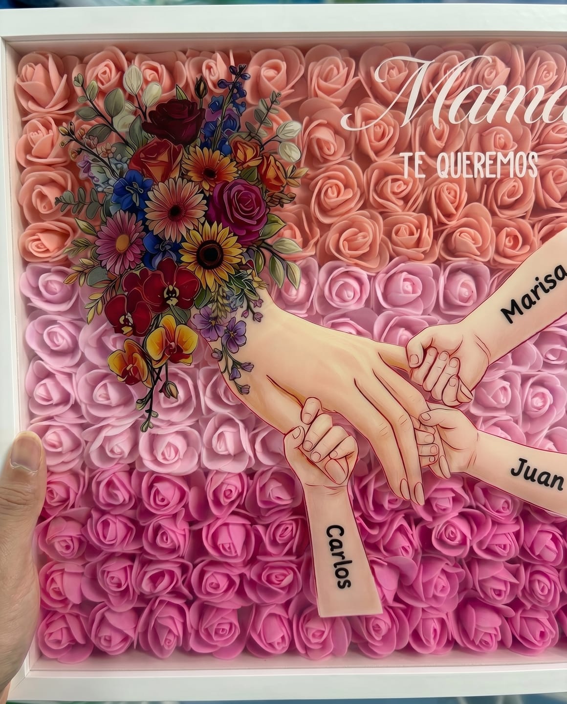 Customer photo review of Personalized Mom Holding Hands Shadow Box-Mother's Day Flower Frame