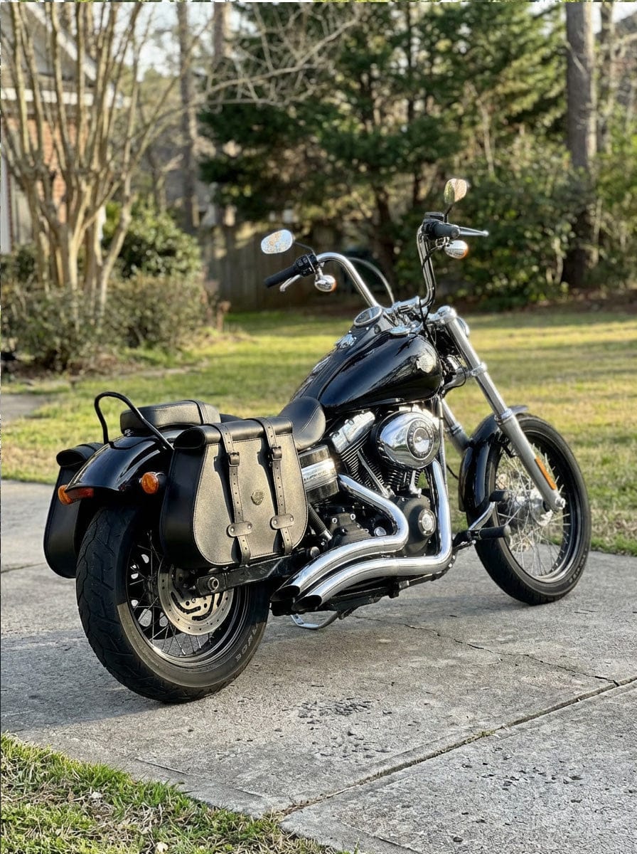 Customer photo review of 45L - Wraith XL Roll-Top Quick-Mount Shock Cutout Saddlebags For Harley Dyna Wide Glide FXDWG/I