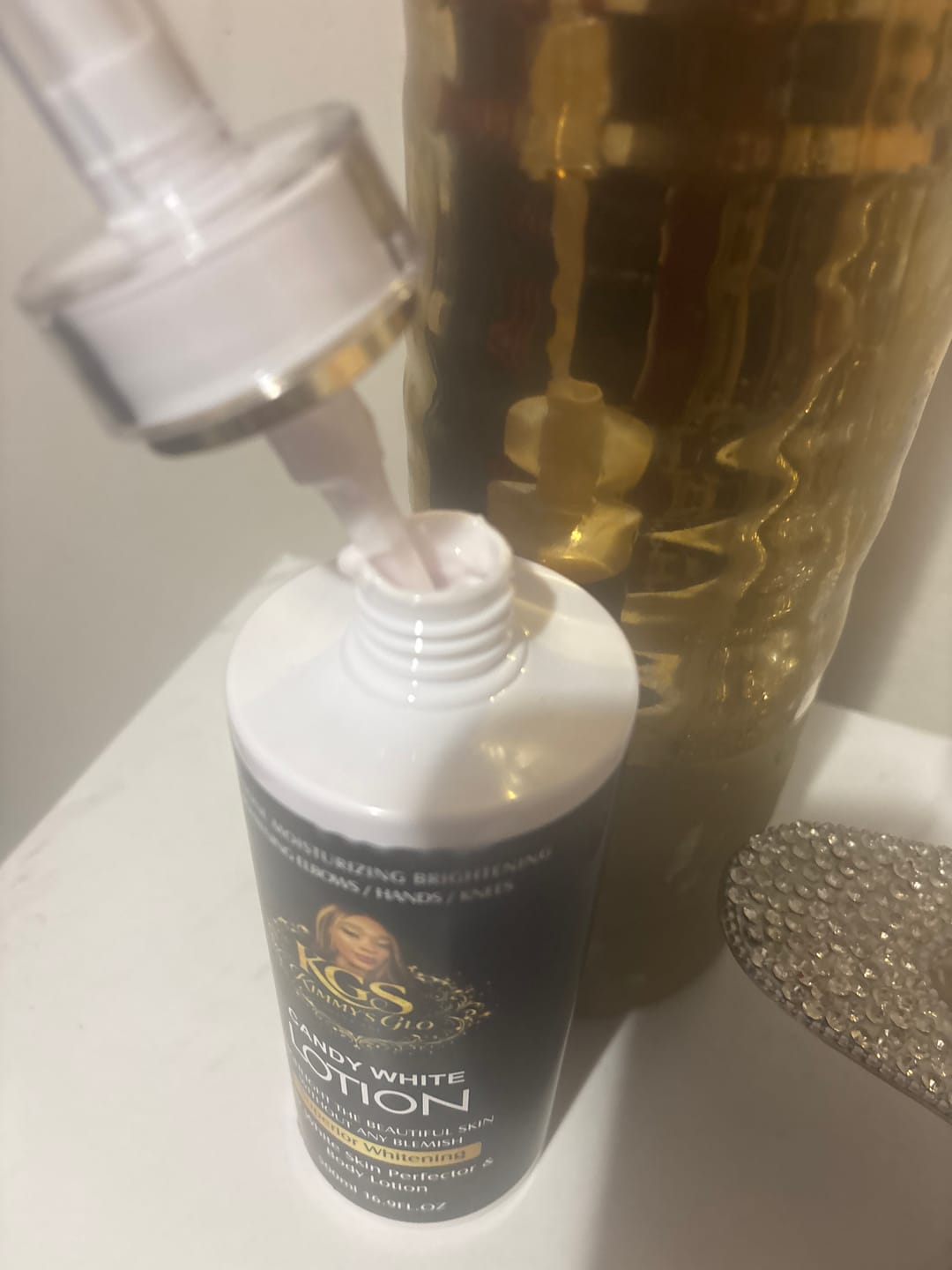 Customer photo review of Candy White Brightening Body Lotion Dark Spot Corrector Even Skin Tone Moisturizing Lotion for Glowing Smooth Skin