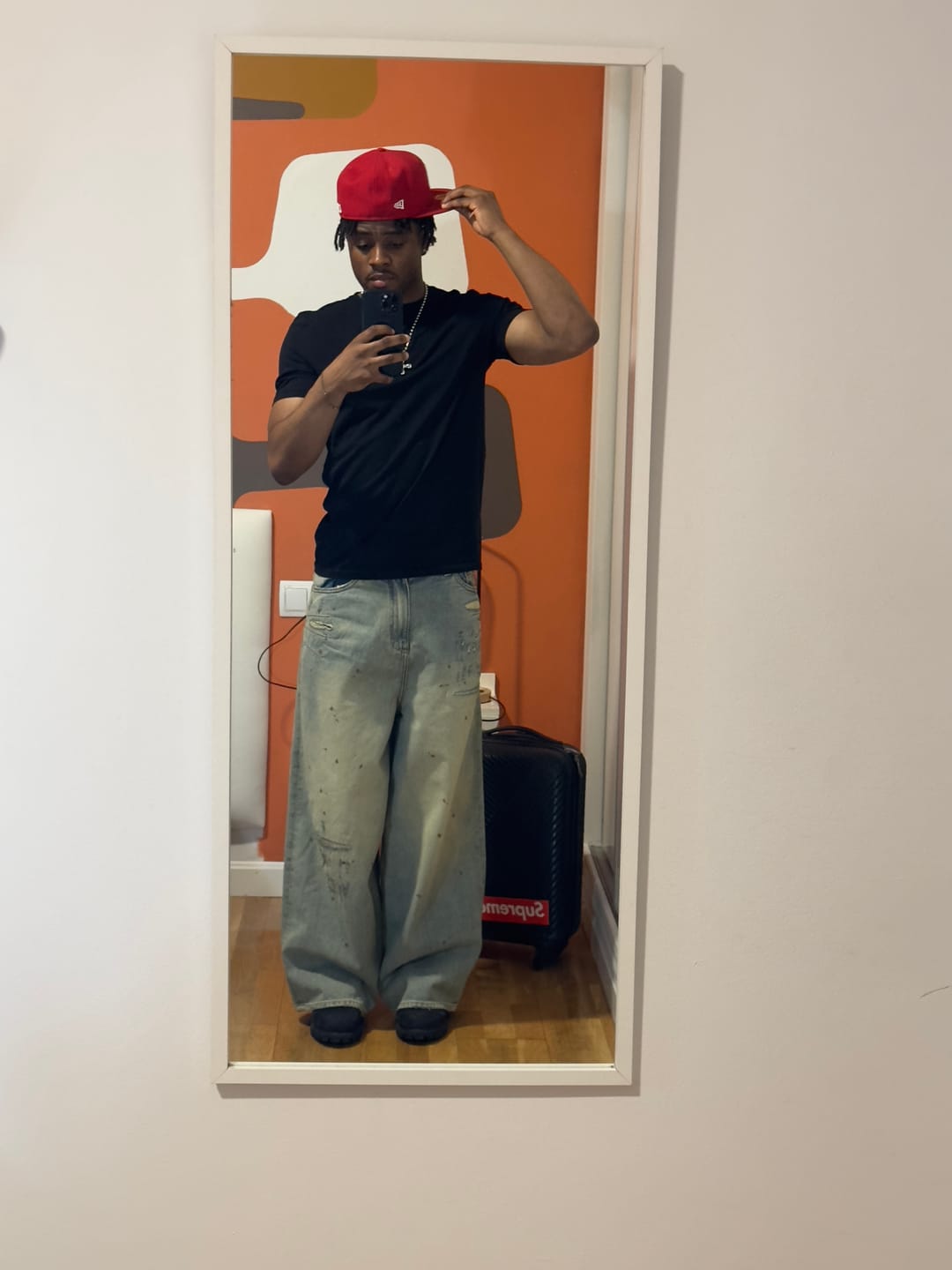 Customer photo review of Repaired Construction Denim Jeans Blue