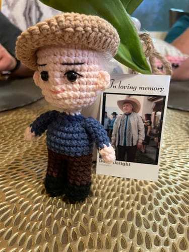 Customer photo review of Dolly® Personalized Crochet Doll with Photo Card