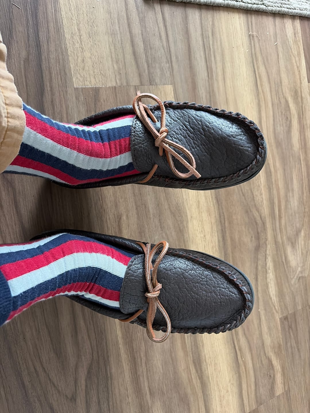 Customer photo review of Men's Buffalo Hide Leather Moccasin Shoes