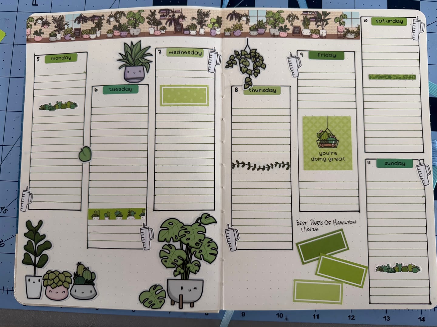 Customer photo review of Days of the week - Cozy Plants Planner Stickers