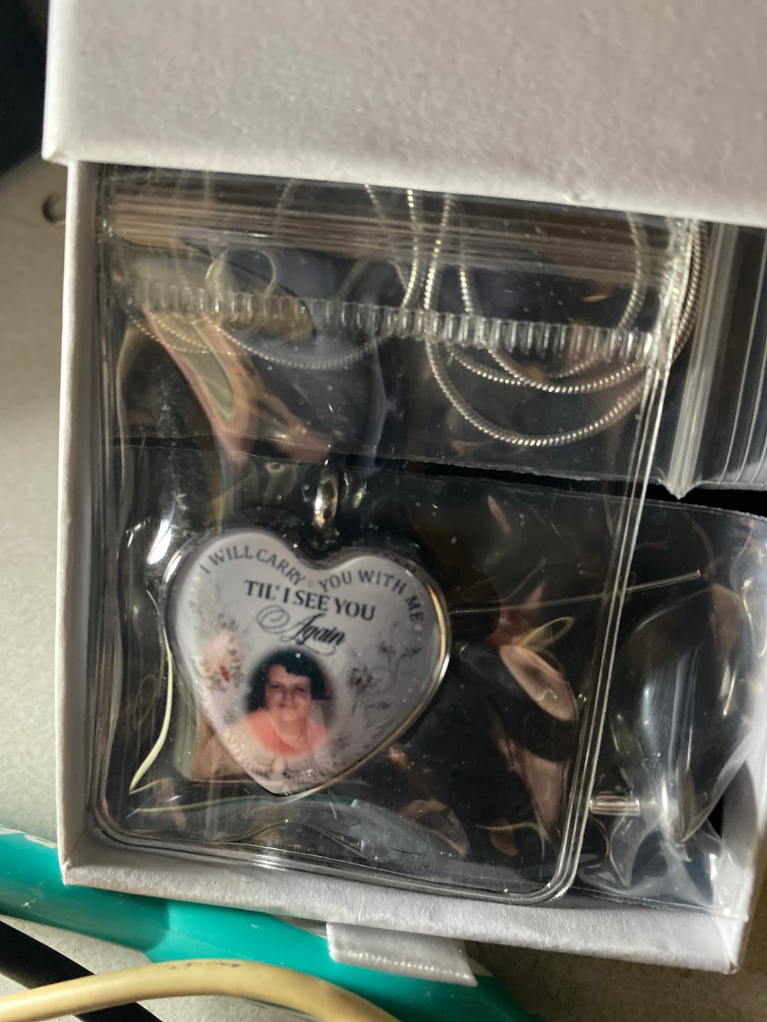 Customer photo review of Custom Photo Memorial Necklace/Keychain "I Will Carry You With Me” - N001