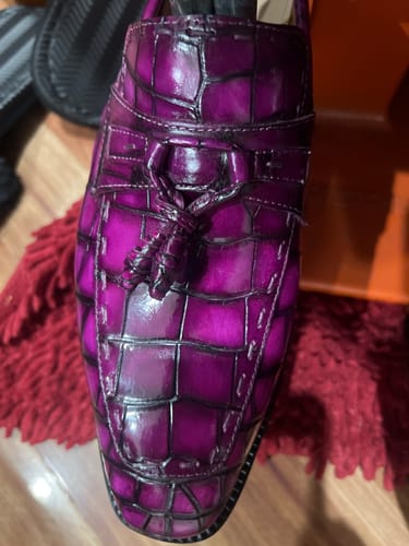 Customer photo review of Preorder Crocodile Leather Lace Up Dress Shoes Vintage Mauve