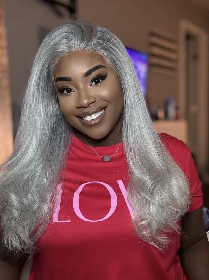 Customer photo review of Luvwin Salt & Pepper Gray Beginner Friendly Glueless Straight Wig 100% Human Hair