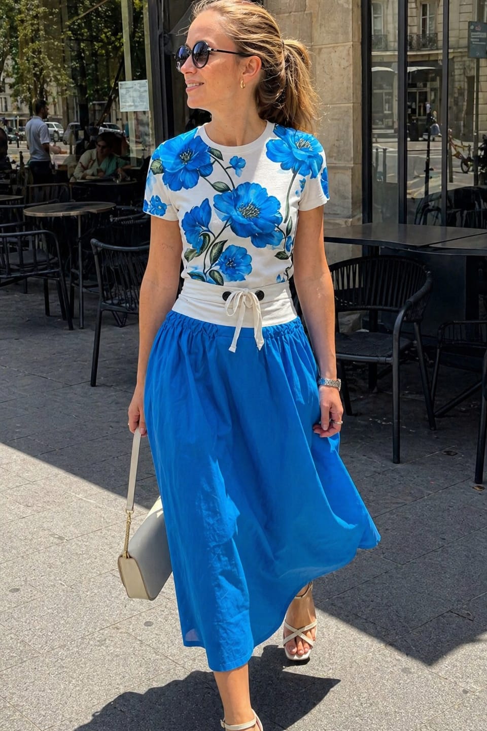 Customer photo review of Short Sleeves Contrast Color Flower Print Round-Neck T-Shirts Tops