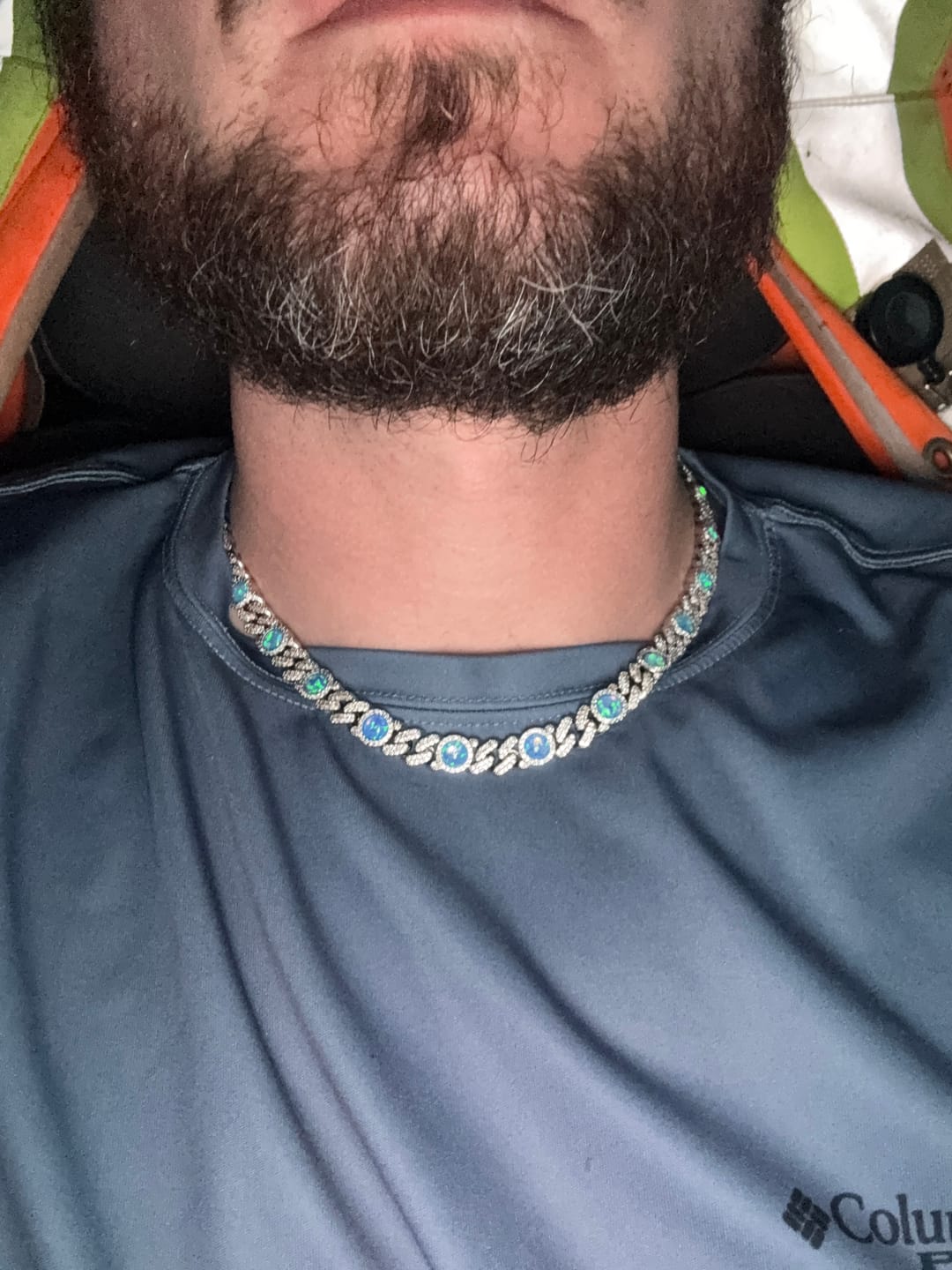 Customer photo review of 8MM Blue Moissanite Opal Classic Cuban Chain - Silver - D Colour - VVS1