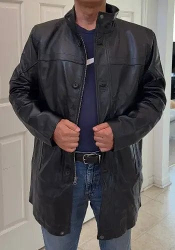 Customer photo review of Bristol Mens Black Lambskin Leather Car Coat