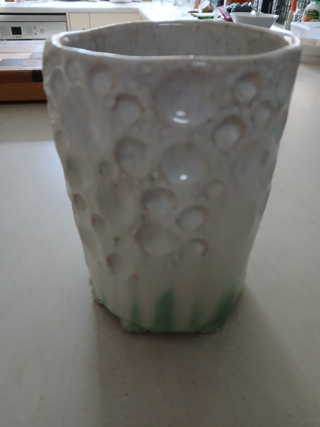 Customer photo review of Abbots Spotted Ivory Midfire Brushable Glaze