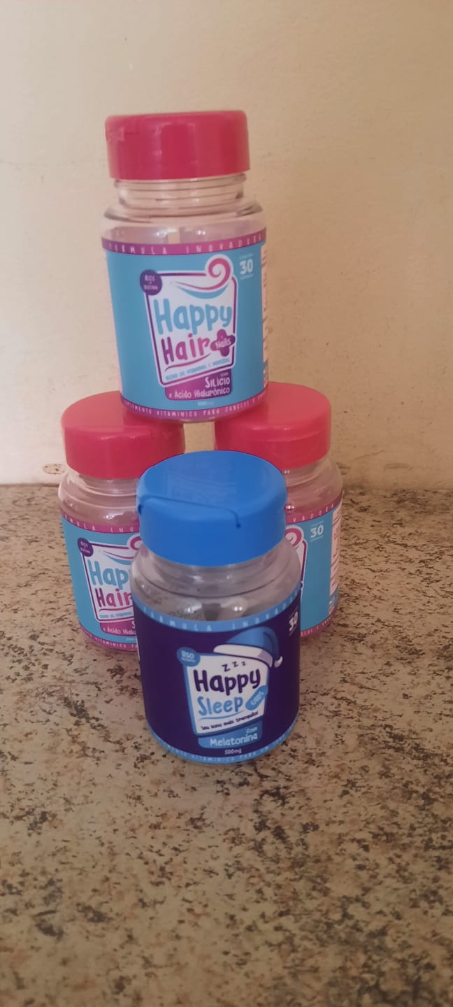 Customer photo review of Happy Hair 3 Potes + 1 Melatonina Grátis