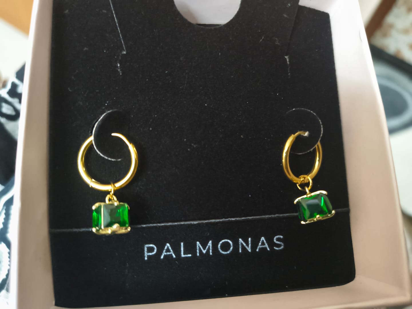 Customer photo review of Emerald Drop Hoop Earrings