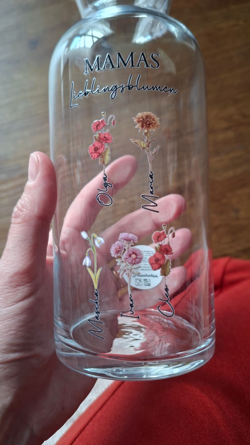 Customer photo review of Mamas Garten - Personalisierte Vase mit Namen und Blumen für Mama und Oma