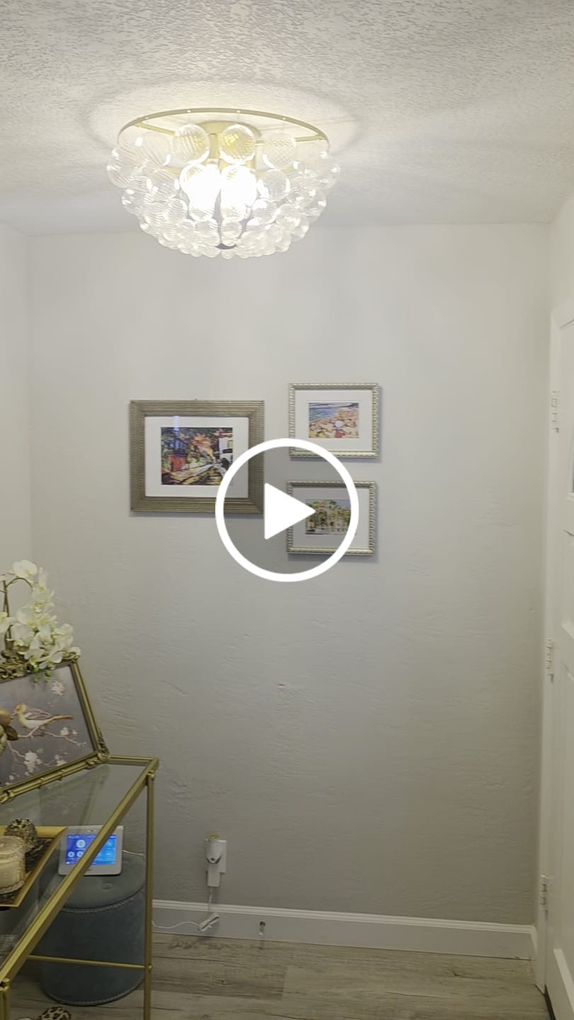 Customer video review of Brass Draped Ribbed Glass Globe Round Semi Flush Chandelier