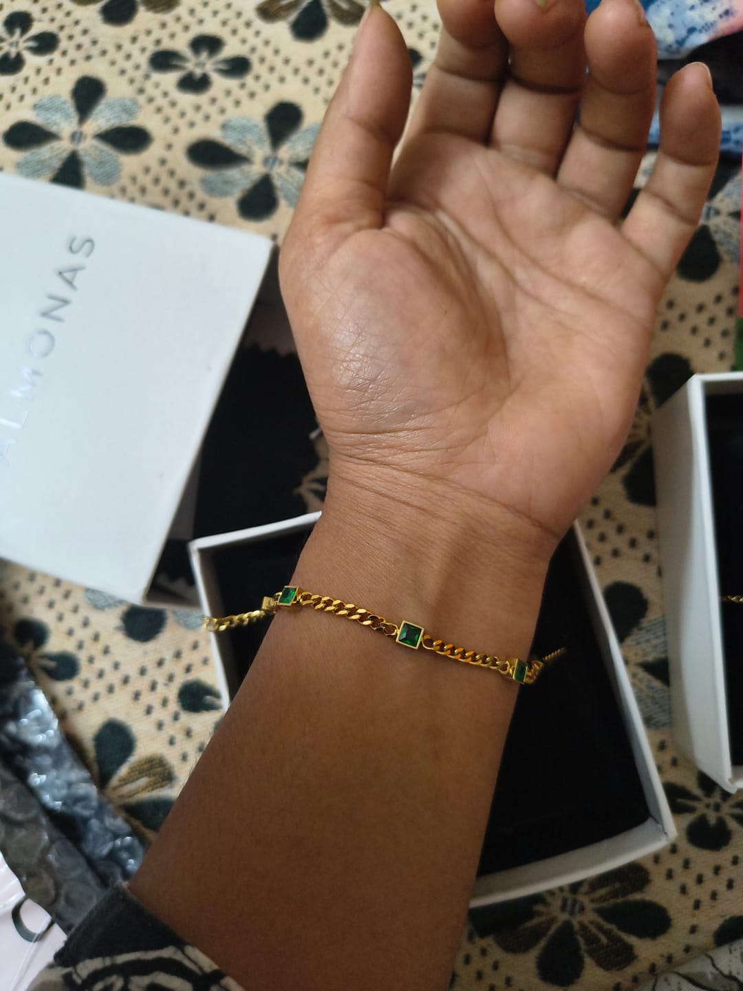 Customer photo review of Gold Green Gem Chain Bracelet