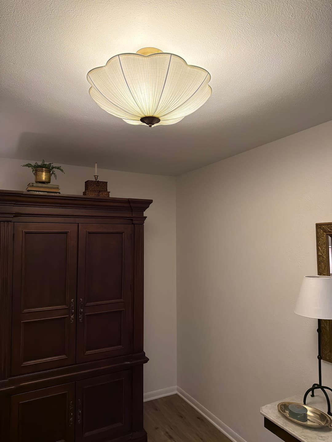 Customer photo review of Boho Pleated Flower White Fabric Semi Flush Mount