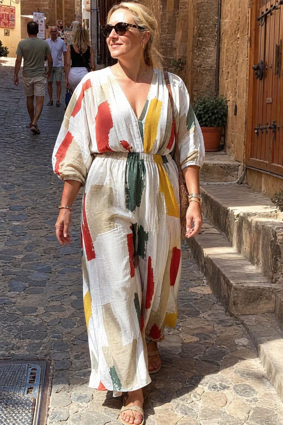 Customer photo review of Loose Puff Sleeves Contrast Color Pleated V-Neck Blouses&Shirts Tops