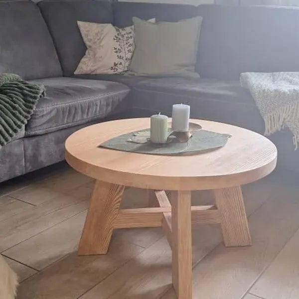 Customer photo review of Amber Round Farmhouse Coffee Table - Solid Pine Wood