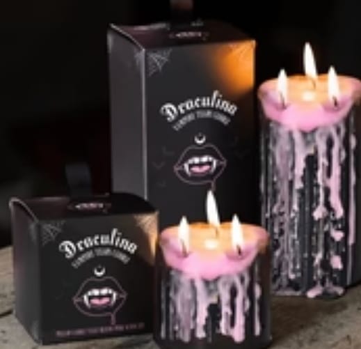 Customer photo review of Vampir Kerzen Set – 2 Stumpenkerzen PINKE Tränen