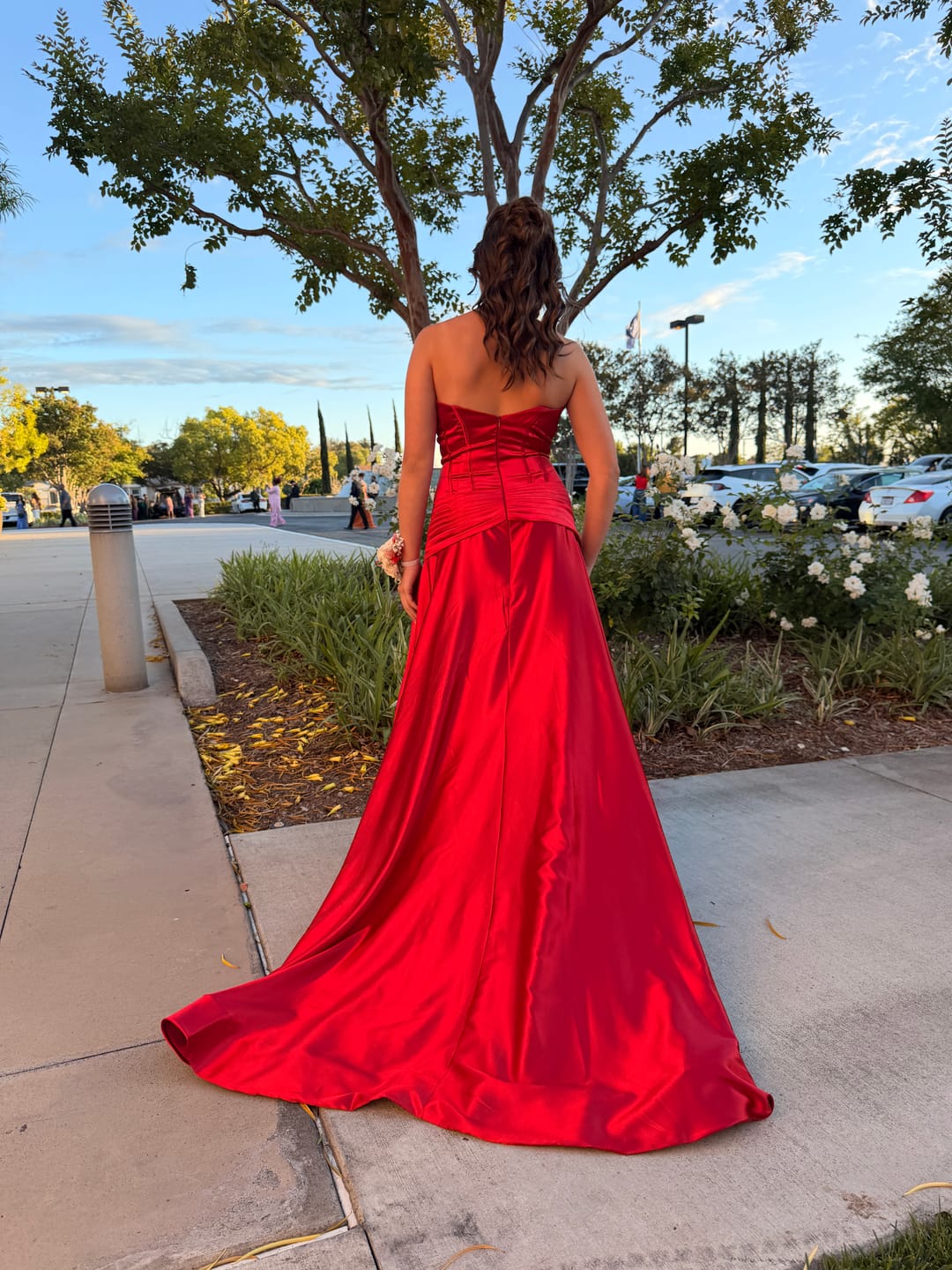 Customer photo review of Strapless Royal Blue A-line Long Dress with Slit
