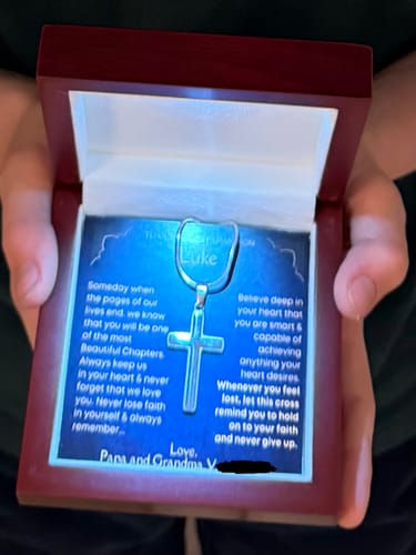 Customer photo review of To My Grandson - Cross Necklace with Personalization (GS71-P)