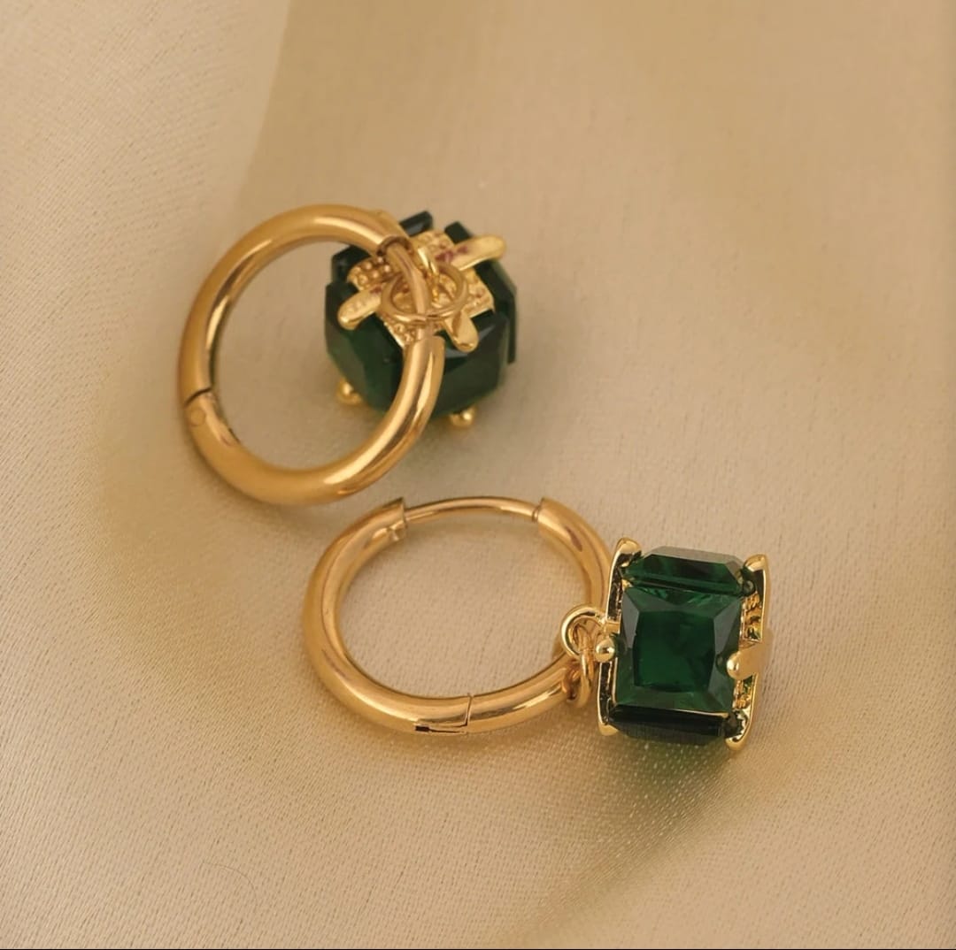 Customer photo review of Emerald Drop Hoop Earrings