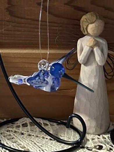 Customer photo review of Blue Glass Hummingbird with Infused Ash