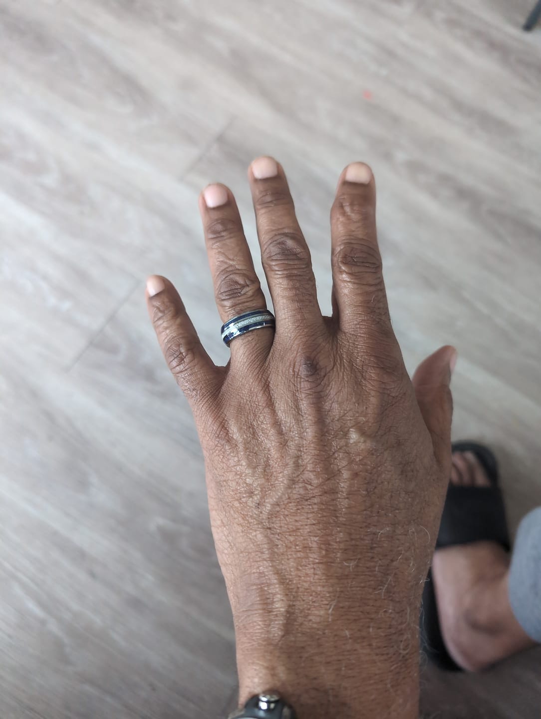 Customer photo review of 8mm - Mens Domed Tungsten Meteorite Ring, W/ Lapis Lazuli Inlay