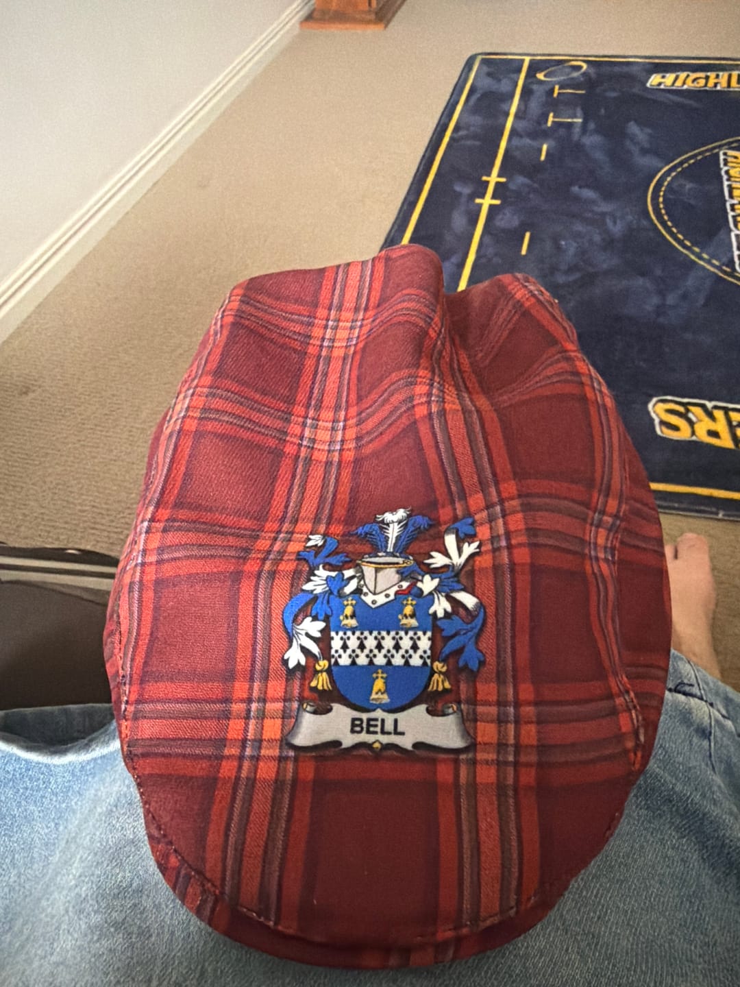 Customer photo review of Bell Irish Clan Tartan Jeff Cap, Tartan Flat Cap with Coat of Arm
