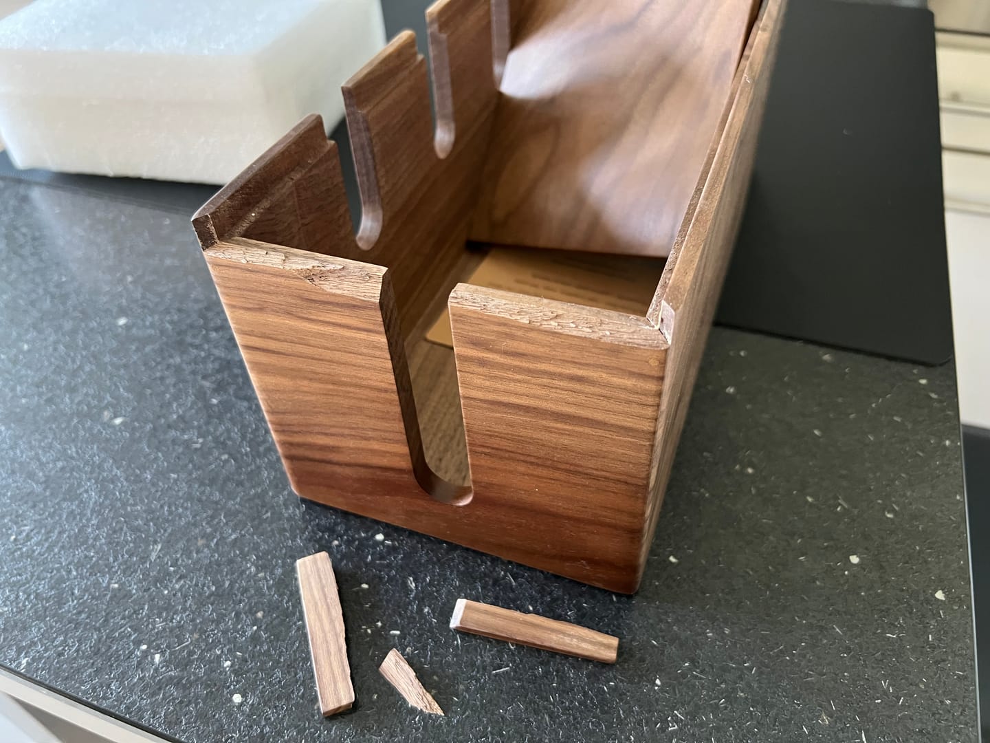 Customer photo review of TimberWire Black Walnut Power Strip Organizer Box