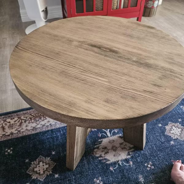 Customer photo review of Amber Round Farmhouse Coffee Table - Solid Pine Wood