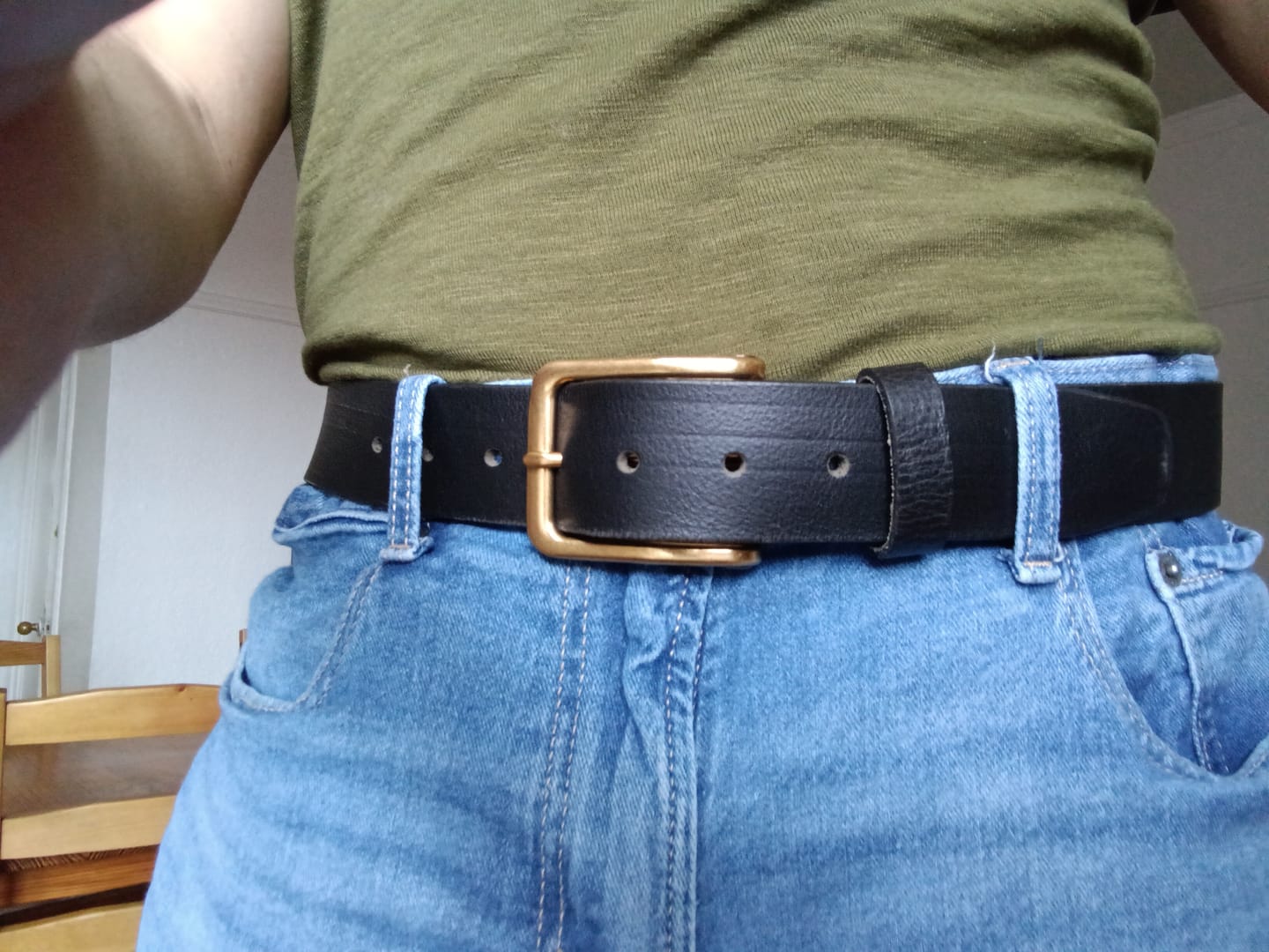 Customer photo review of The Alchemist Belt - Black Leather Belt With Gold Buckle