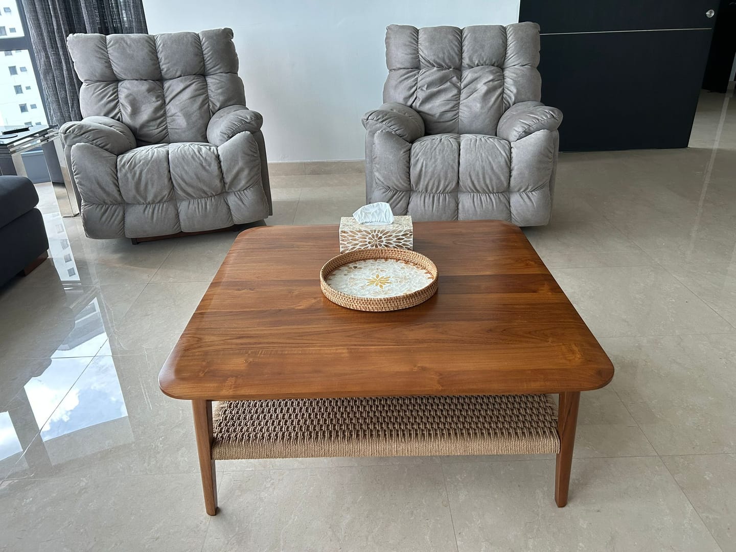 Customer photo review of Square Coffee Table in Premium Teak & Loom