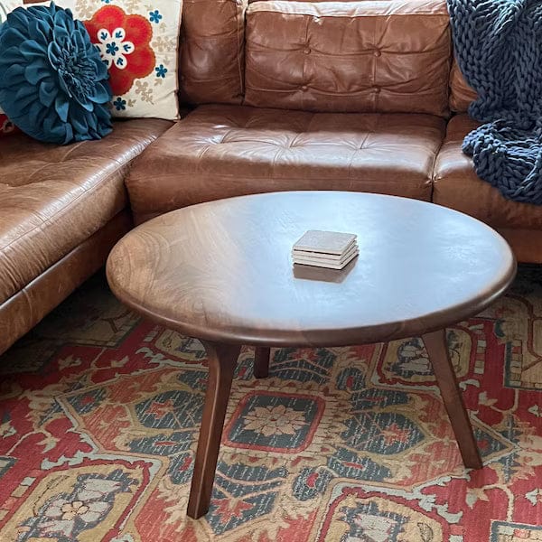 Customer photo review of Sidney Round Coffee Table - Solid Walnut Wood - Mid Century Modern Design