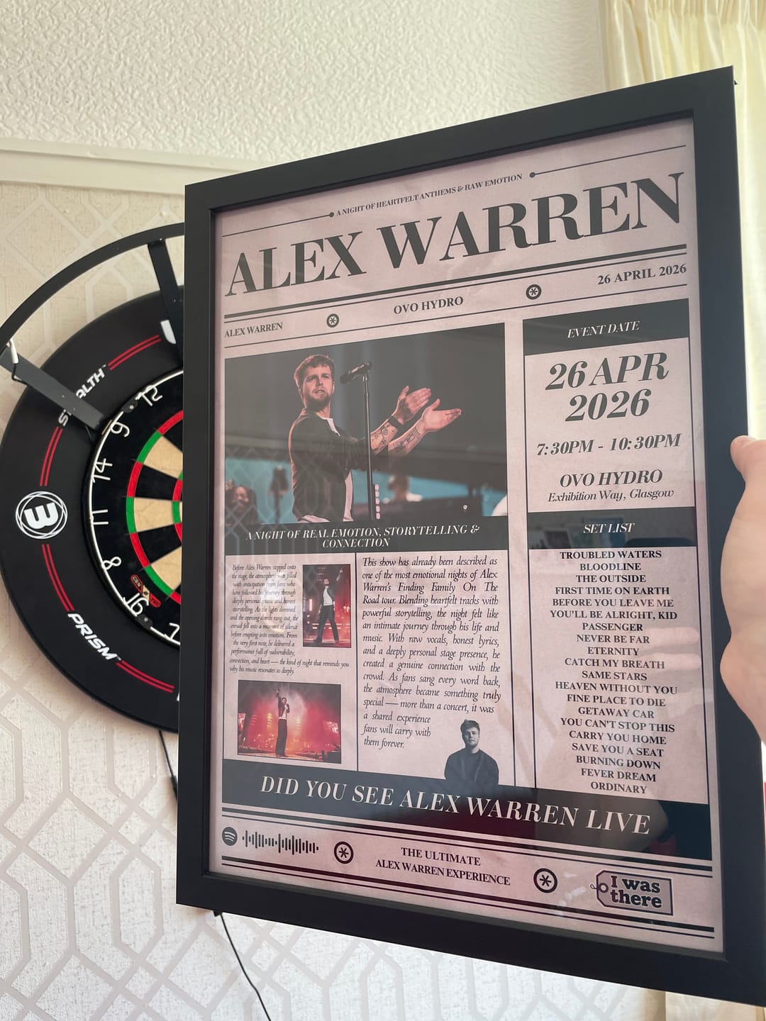 Customer photo review of Alex Warren - Personalised Newspaper Style Concert Poster