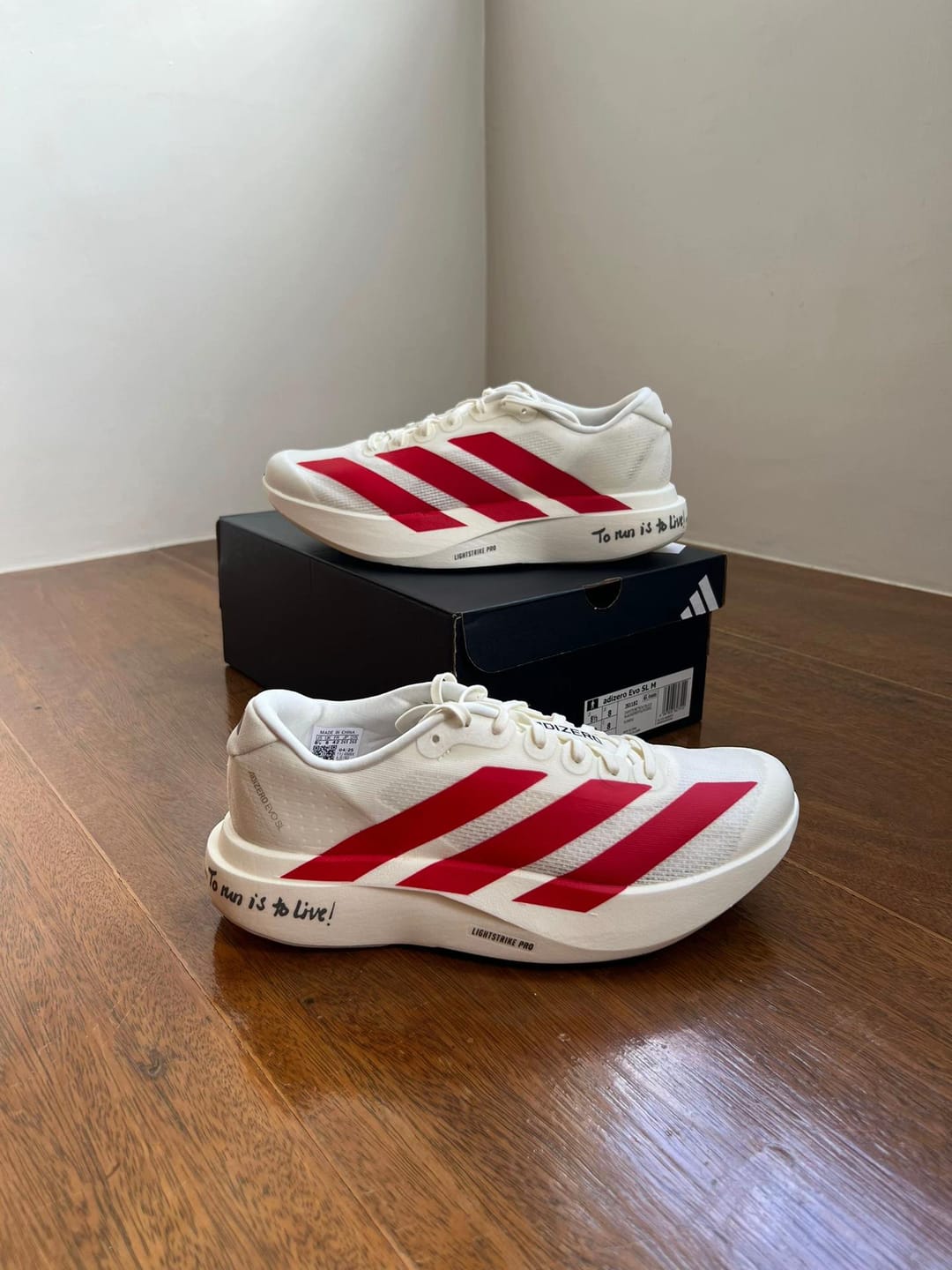 Customer photo review of Adidas Adizero EVO SL Off White Better Scarlet Men's