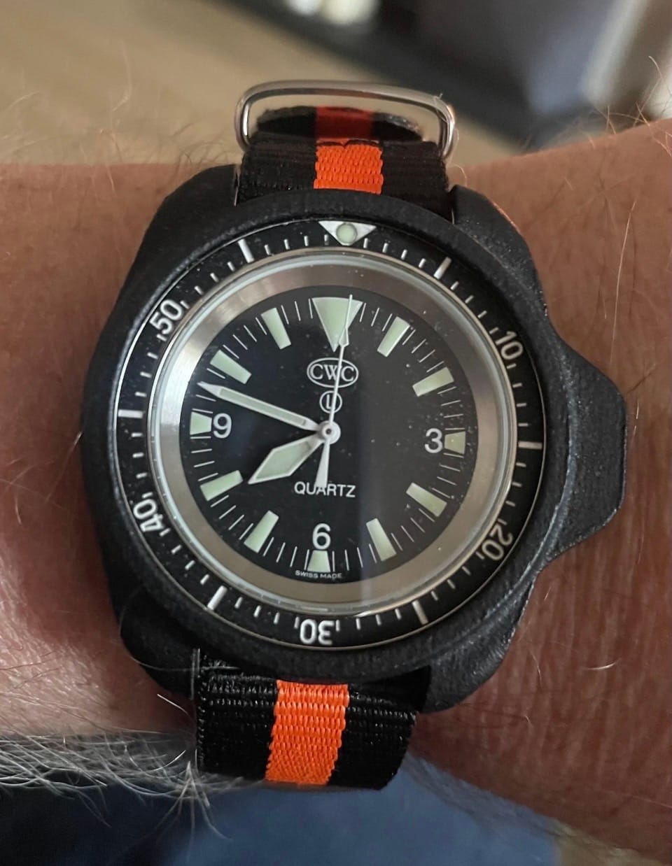 Customer photo review of Classic Military Style Strap - Black & Orange