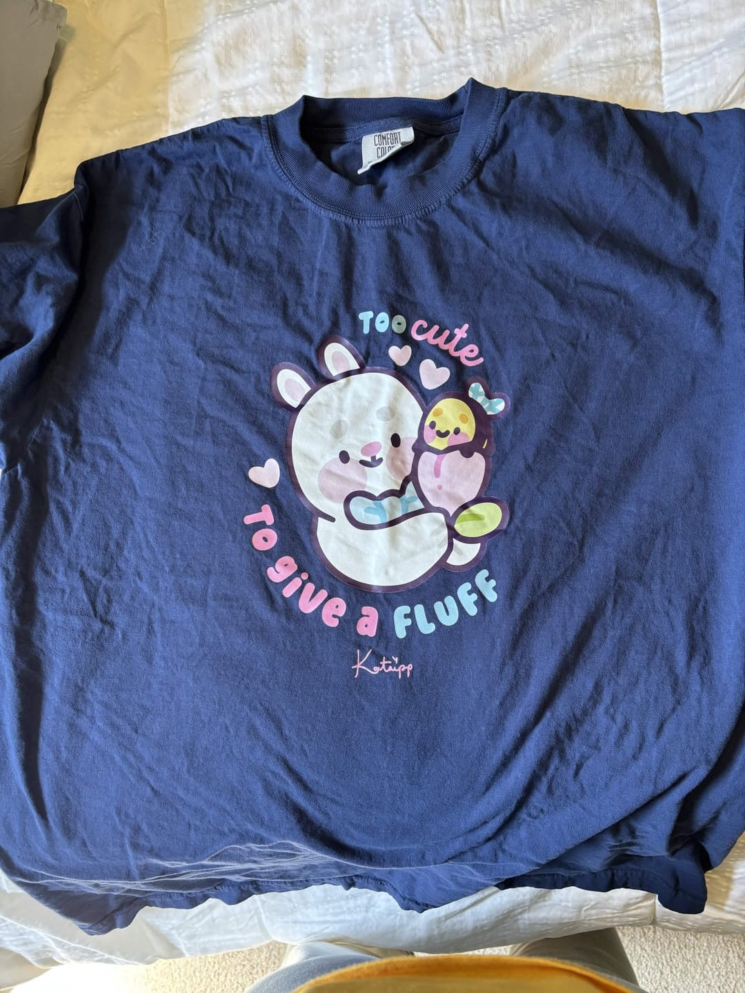 Customer photo review of Too Cute to Give a Fluff Premium Heavyweight T-Shirt | Bonbun & Bumblebutt Pastel Tee | Kawaii Spring Bunny & Bee Shirt